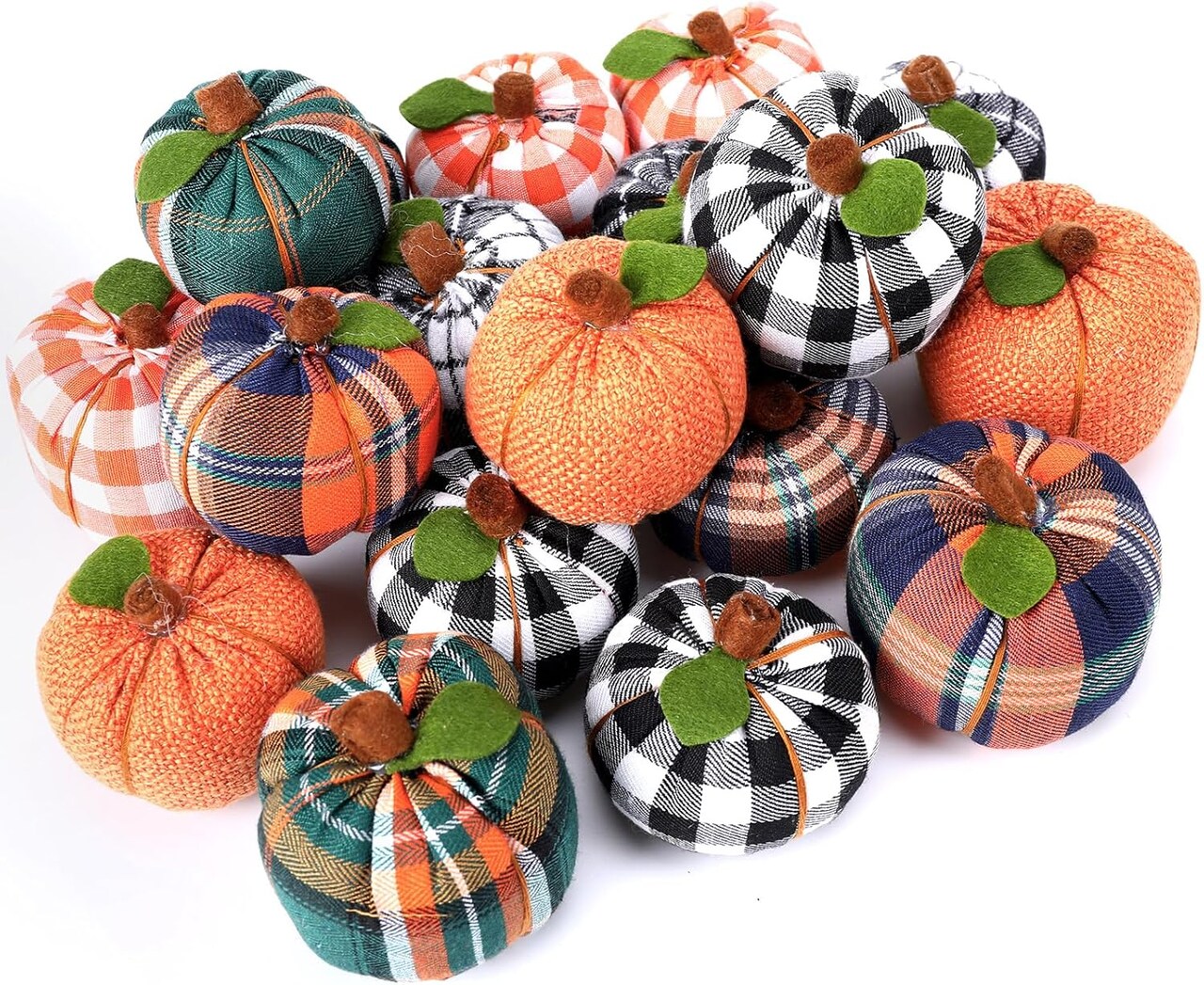 Pumpkins Fabric Pumpkins Decoration Mini Buffalo Plaid Pumpkins Faux Harvest White Pumpkins for Fall Wedding Halloween Thanksgiving Party Decoration (Simple)